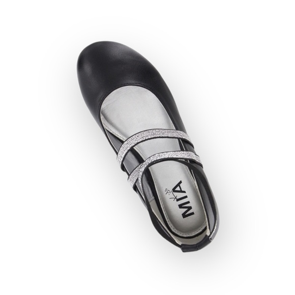 new Mia ☀︎︎ Abbey Vegan Leather Ankle Strap Ballet Flat ☀︎︎ Black + Silver ☀︎ 13 - Picture 15 of 16